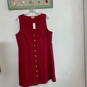 New loft sleeveless jumper V-neck button front mini dress red plus 14 women’s